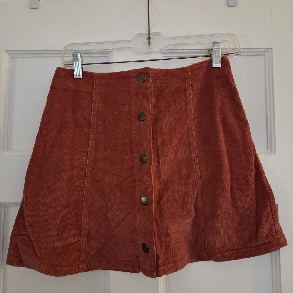 re:named Terracotta Button-Front A-Line Skirt
